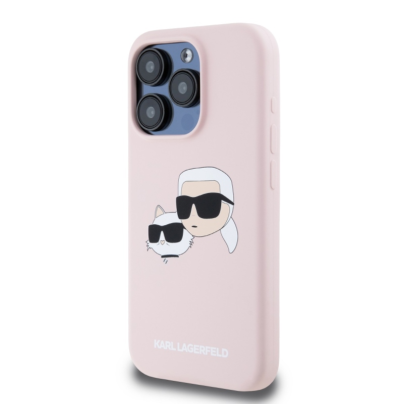 Karl Lagerfeld folyékony szilikon duplafejű Magsafe hátlap iPhone 15 Pro Max rózsaszínű készülékhez