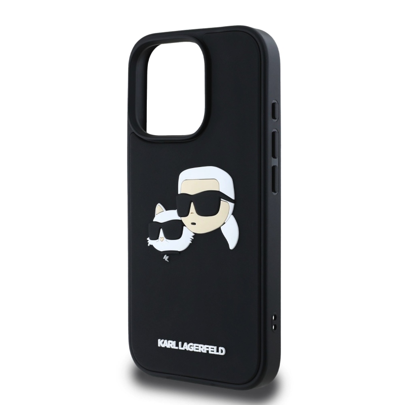 Karl Lagerfeld 3D gumiból készült duplafejű hátlap iPhone 16 Pro Max készülékhez Fekete