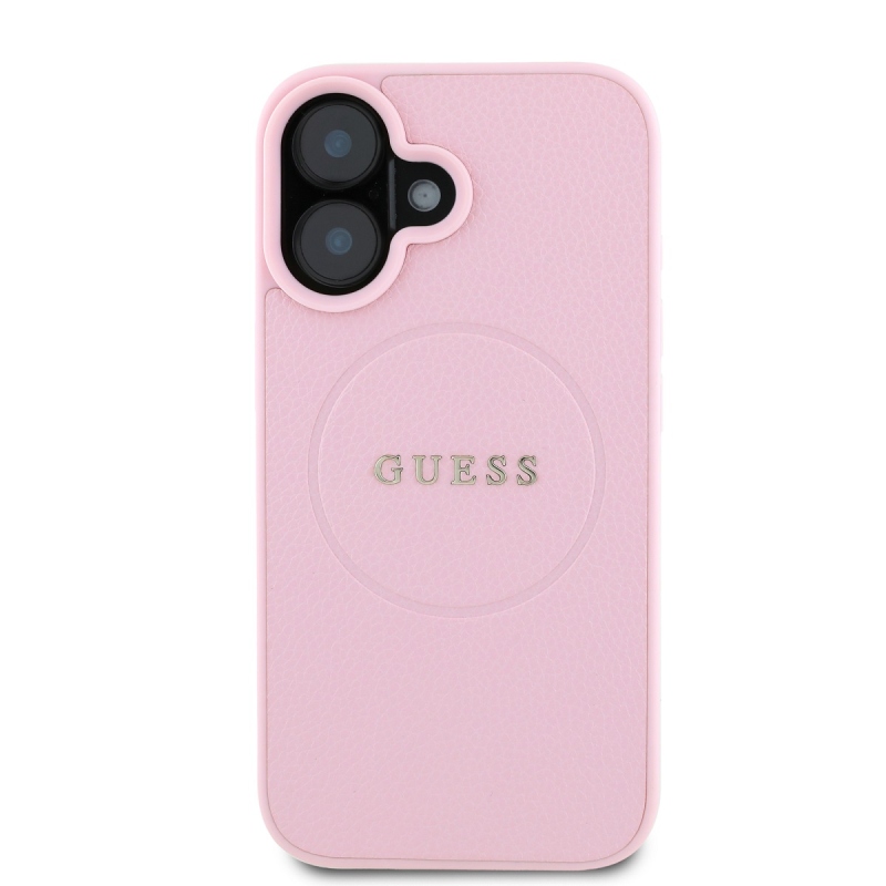 Guess PU szemcsés klasszikus logóval ellátott MagSafe hátlap iPhone 16 rózsaszínhez
