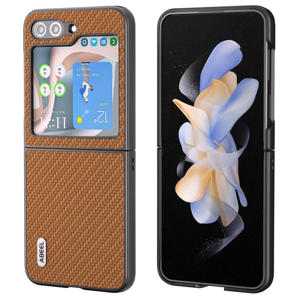 ABEEL műanyag tok műbőrrel a Samsung Galaxy Z Flip6 5G készülékhez - barna