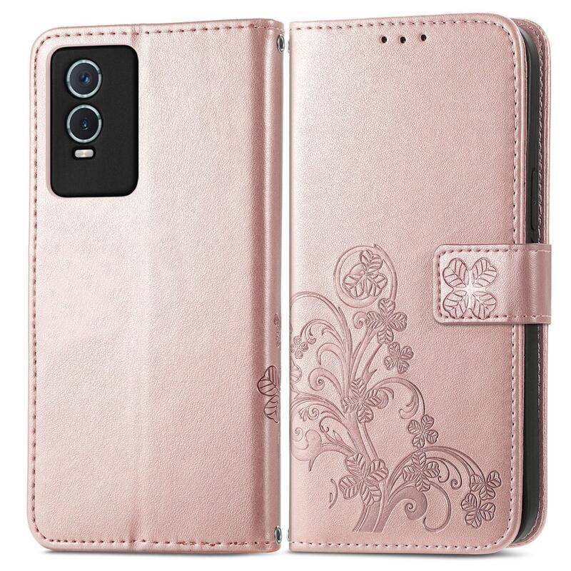 Leaf PU bőr pénztárca tok Vivo Y76 5G/Y76s - rózsa arany