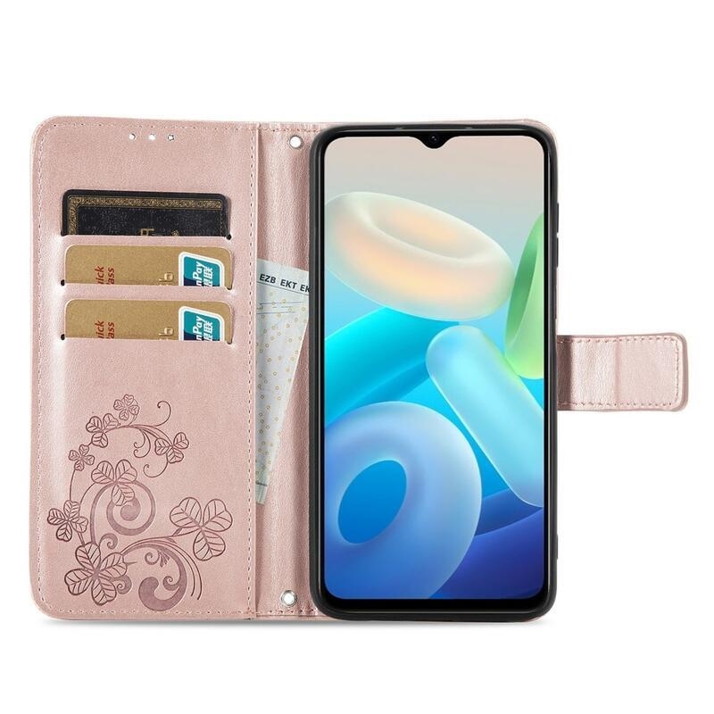 Leaf PU bőr pénztárca tok Vivo Y76 5G/Y76s - rózsa arany