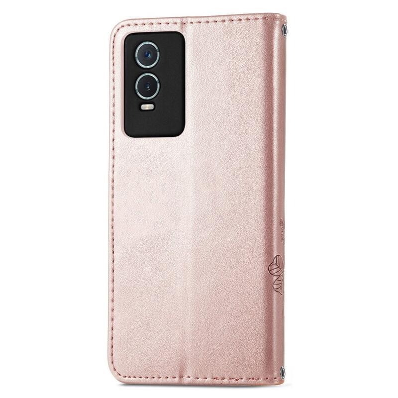 Leaf PU bőr pénztárca tok Vivo Y76 5G/Y76s - rózsa arany