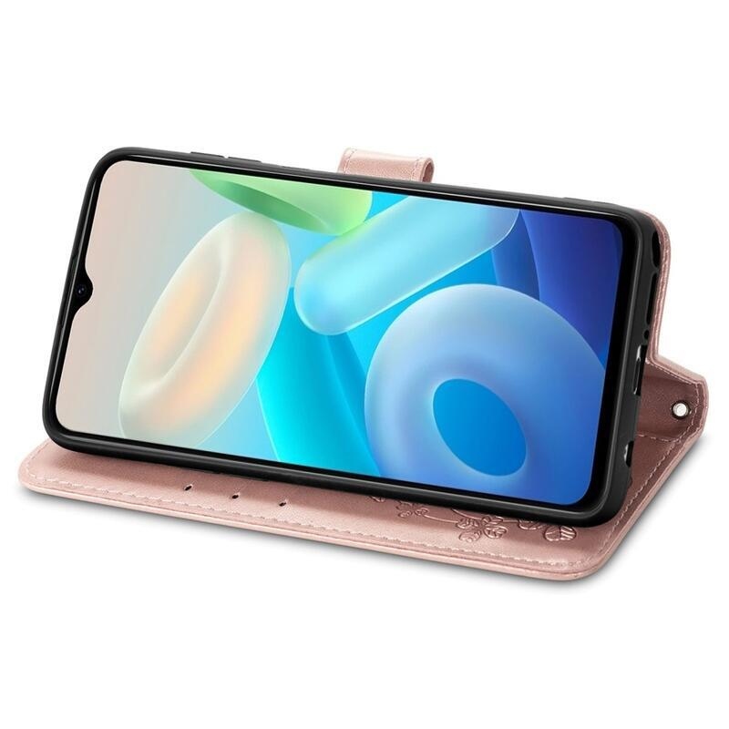 Leaf PU bőr pénztárca tok Vivo Y76 5G/Y76s - rózsa arany