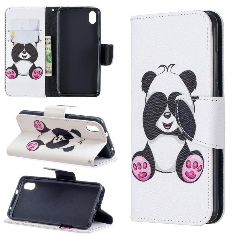 Bőr PU bőr pénztárca tok Xiaomi Redmi 7A - aranyos panda