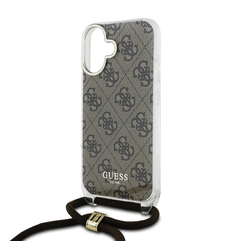 Guess IML 4G nyomtatott keresztpántos hátlap iPhone 16-hoz Barna