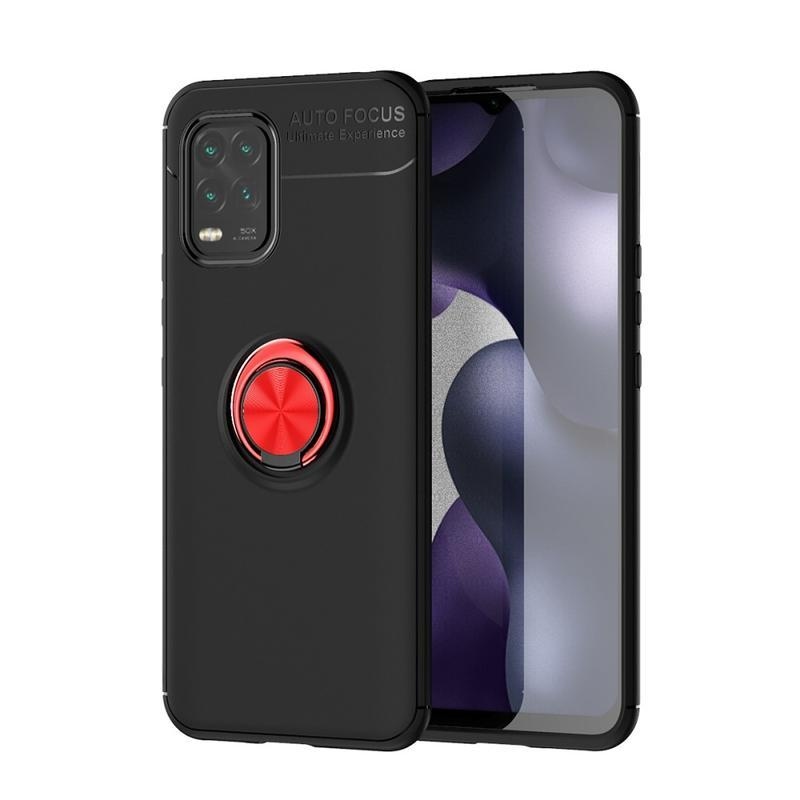 Lenu tartós zselés tok ujjgyűrűvel Xiaomi Mi 10 Lite készülékhez - fekete/piros
