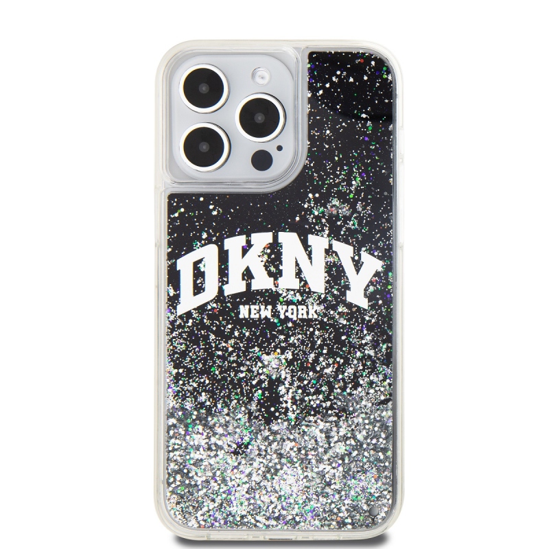 DKNY Liquid Glitter Arch Logo hátlap iPhone 13 Pro Max-hoz Fekete