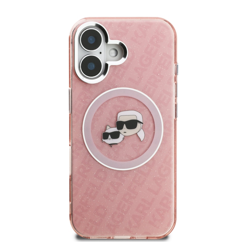 Karl Lagerfeld IML K&CH Heads Ismételt logó MagSafe hátlapi borító iPhone 16 rózsaszínhez