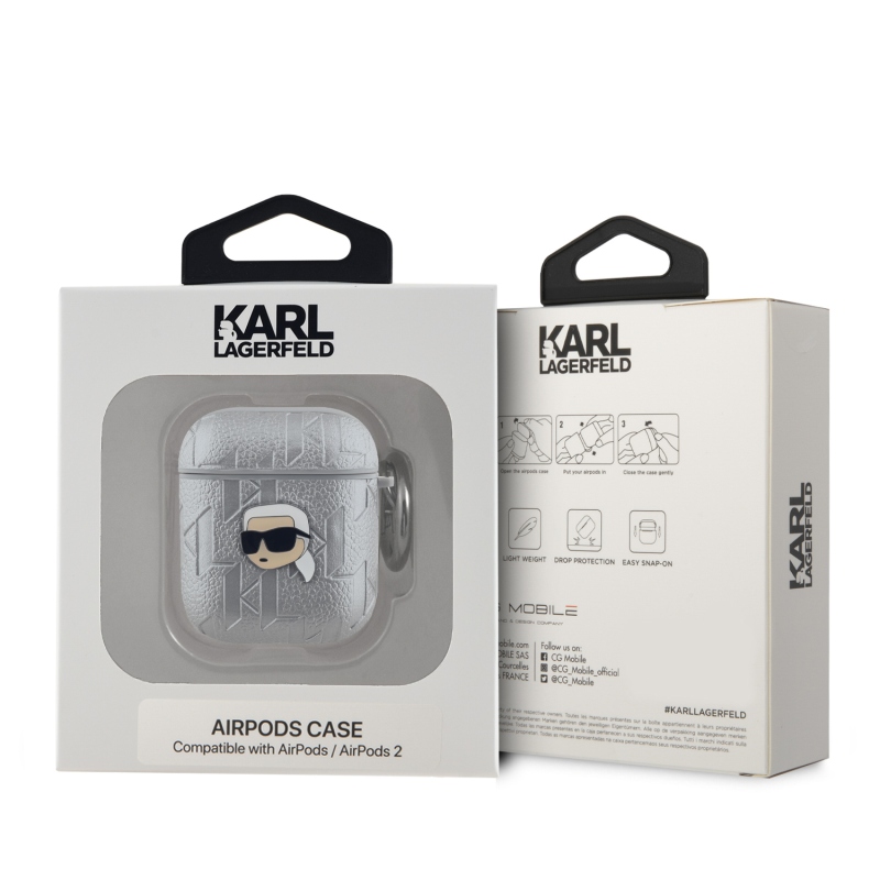 Karl Lagerfeld PU dombornyomott Karl Head tok az AirPods 1/2 ezüsthöz