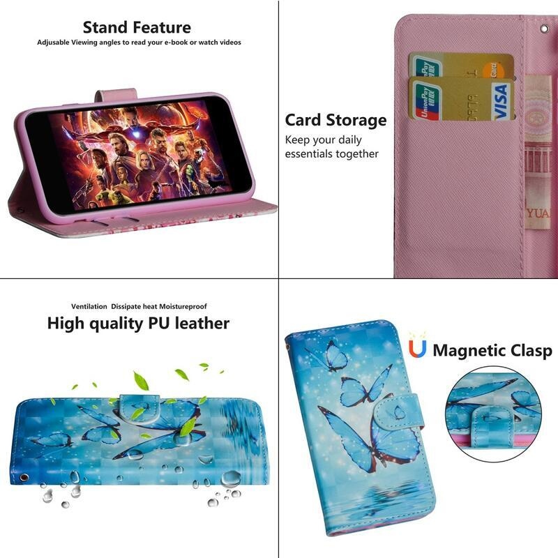 Nyomtatott pénztárca tok Samsung Galaxy A50/A30s készülékhez - kék pillangók