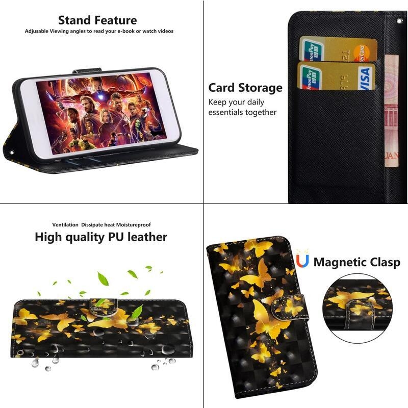 Nyomtatott pénztárca tok Samsung Galaxy A50/A30s készülékhez - arany pillangók