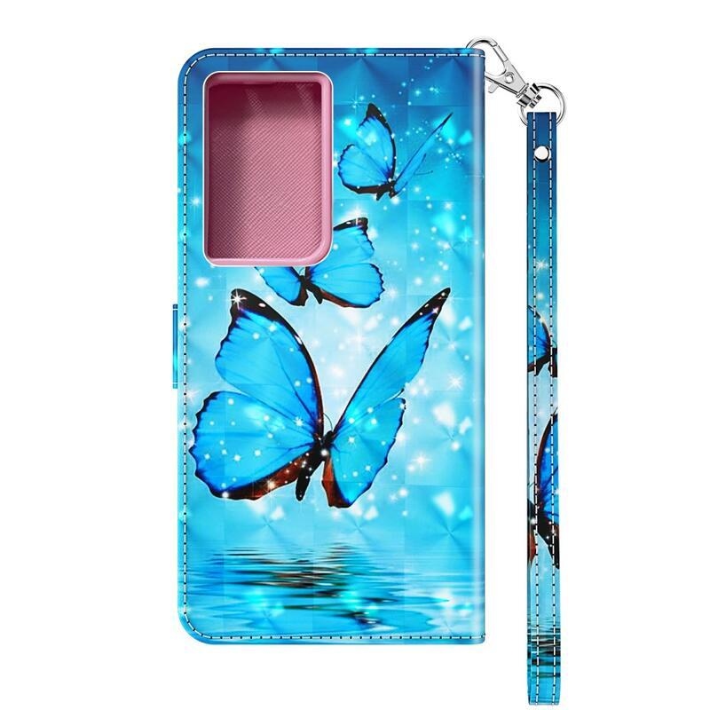 Nyomtatott pénztárca tok Samsung Galaxy S21 Ultra 5G - kék pillangókhoz