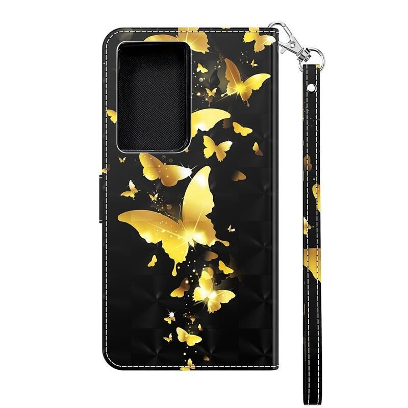 Nyomtatott pénztárca tok Samsung Galaxy S21 Ultra 5G - arany pillangókhoz