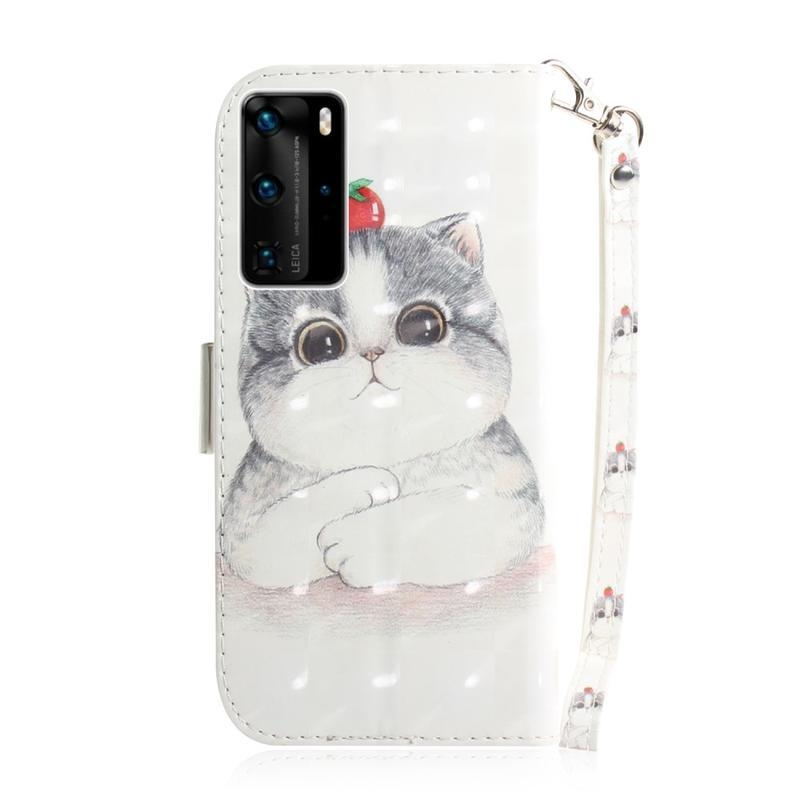Könnyű PU bőr pénztárca tok a Huawei P40 Pro-hoz - macska