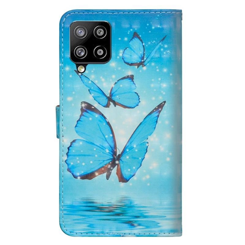 Nyomtatott PU bőr pénztárca tok Samsung Galaxy A42 5G - kék pillangókhoz
