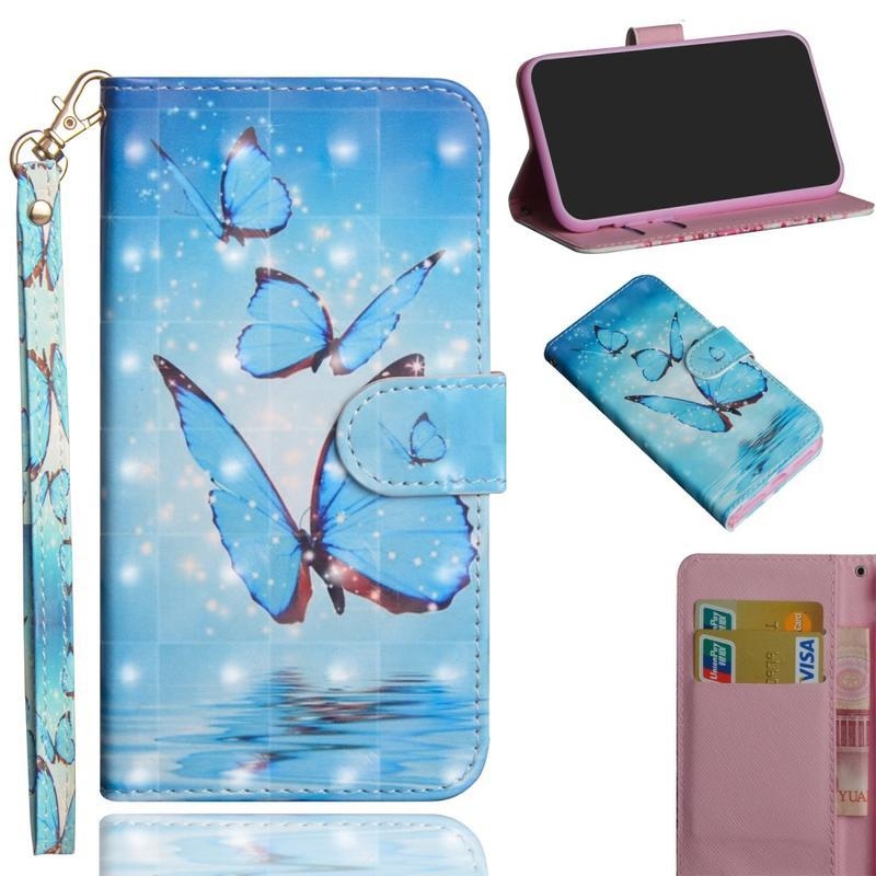 Nyomtatott PU bőr pénztárca tok Samsung Galaxy Note 20/Note 20 5G - kék pillangókhoz