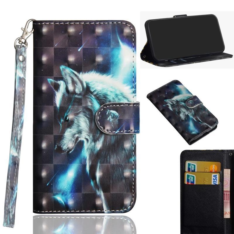 Nyomtatás PU bőr pénztárca tok Samsung Galaxy Note 20/Note 20 5G - farkas
