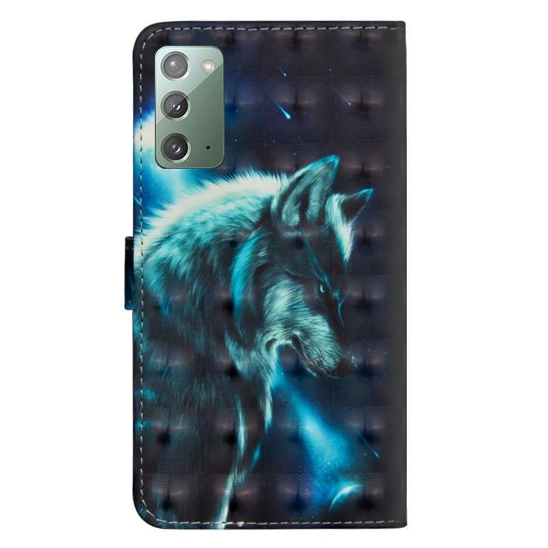 Nyomtatás PU bőr pénztárca tok Samsung Galaxy Note 20/Note 20 5G - farkas