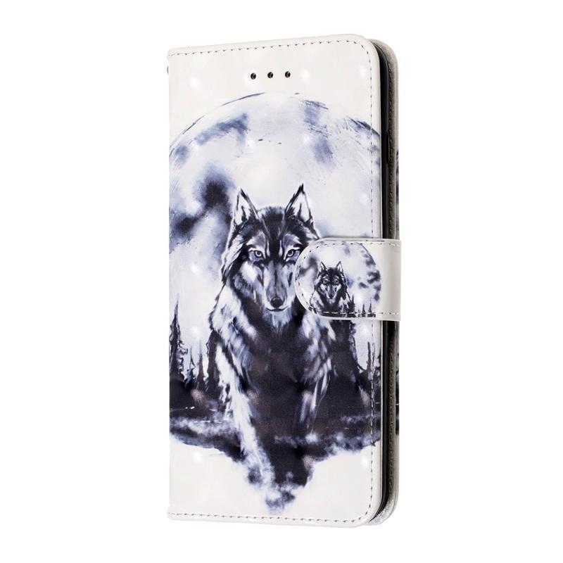 Könnyű PU bőr pénztárca tok Samsung Galaxy S20 Ultra készülékhez - farkas és Hold