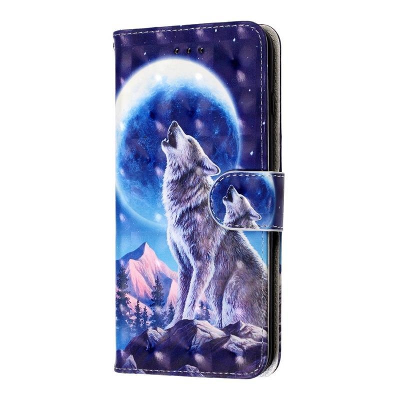 Könnyű PU bőr pénztárca tok Samsung Galaxy S20 Ultra-hoz - üvöltő farkas