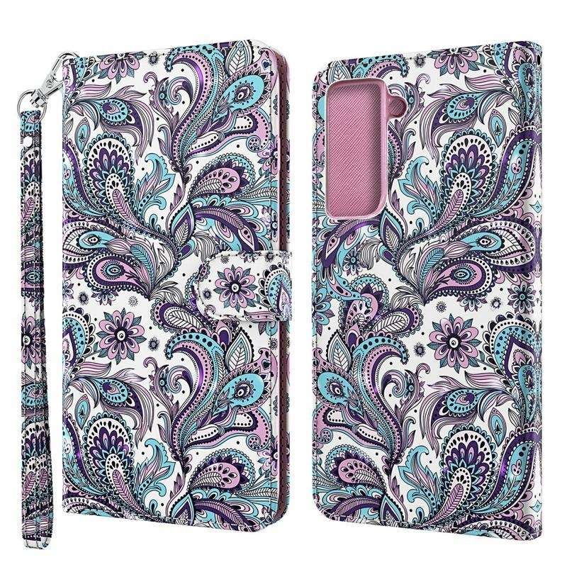 Nyomtatás PU bőr pénztárca tok Samsung Galaxy S21 - kasmír minta