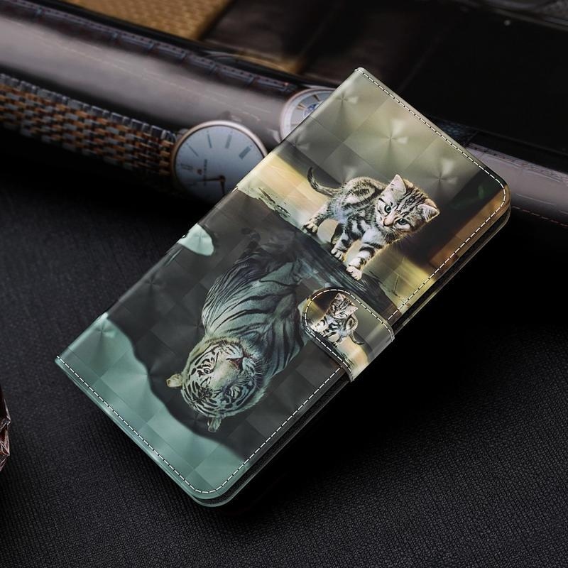 Nyomtatás PU bőr pénztárca tok Samsung Galaxy S21 - macska és tigris tükörkép