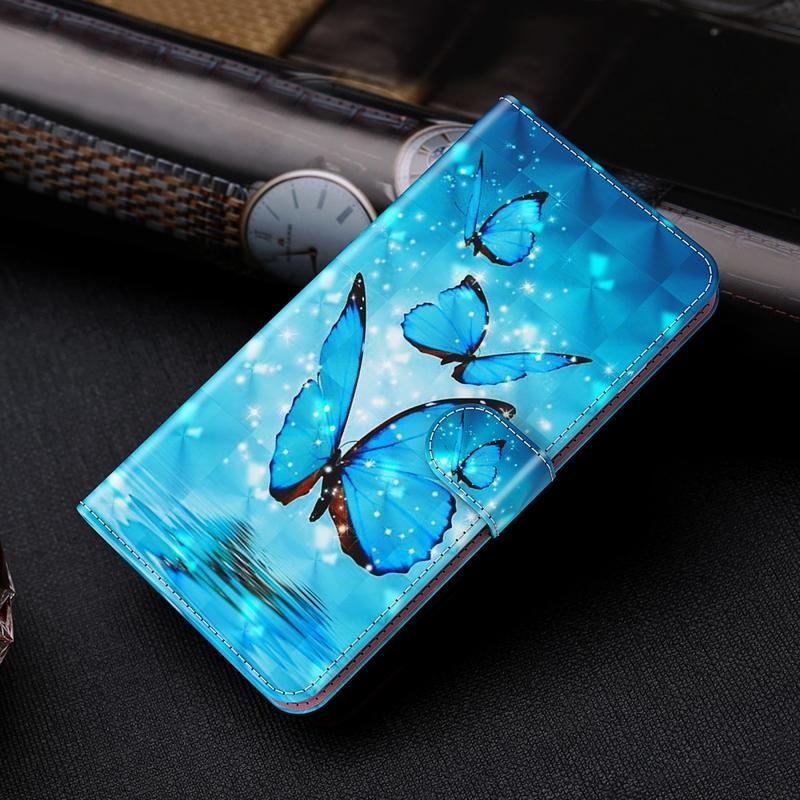 Nyomtatás PU bőr pénztárca tok Samsung Galaxy S21 - kék pillangók
