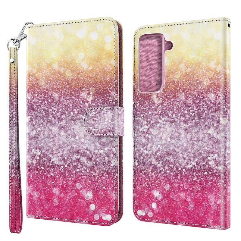 Nyomtatott PU bőr pénztárca tok Samsung Galaxy S21 - csillogó mintás