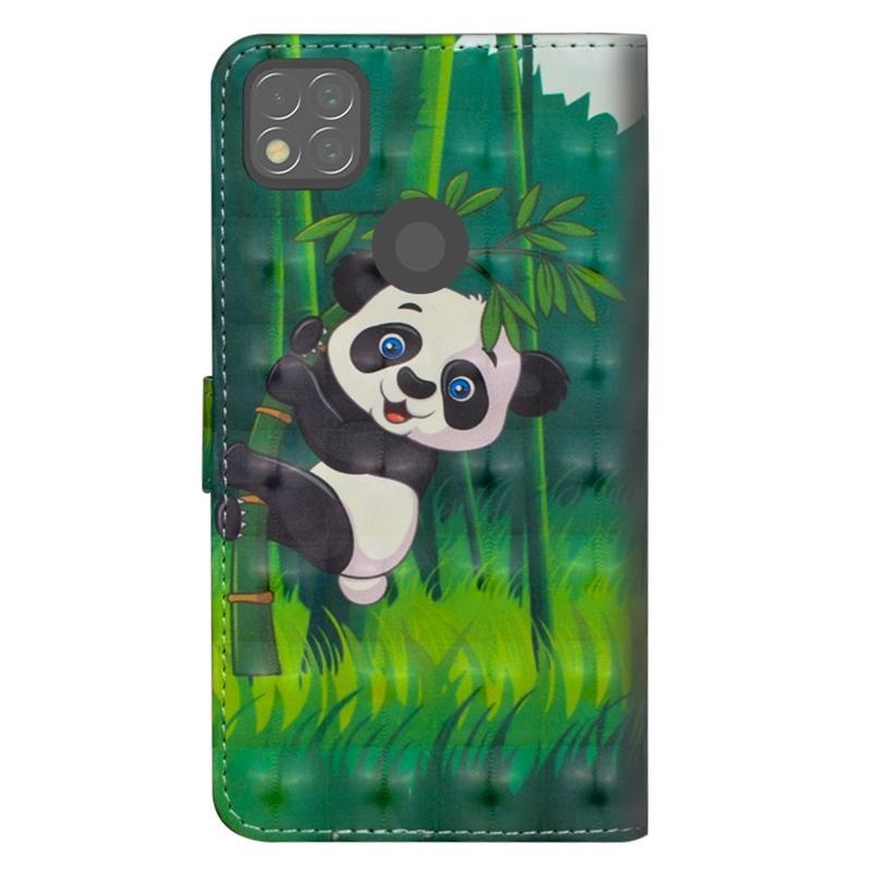 Nyomtatás PU bőr pénztárca tok Xiaomi Redmi 9C - panda a bambuszon