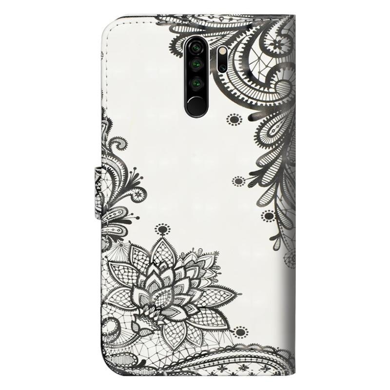 Nyomtatás PU bőr pénztárca tok Xiaomi Redmi Note 8 Pro - csipke virág