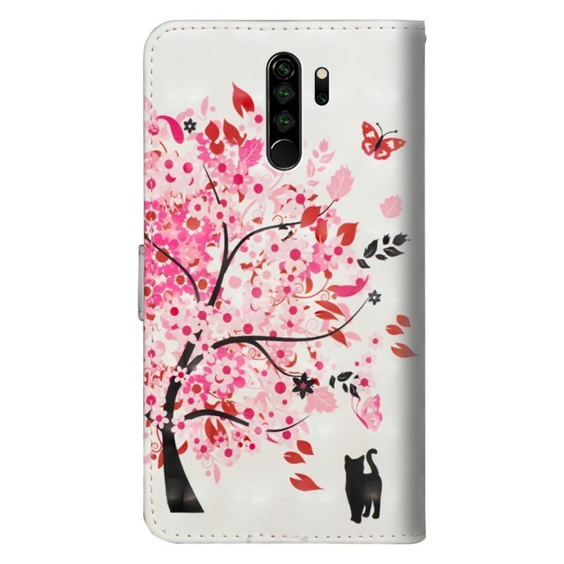 Nyomtatás PU bőr pénztárca tok Xiaomi Redmi Note 8 Pro - virágzó fa