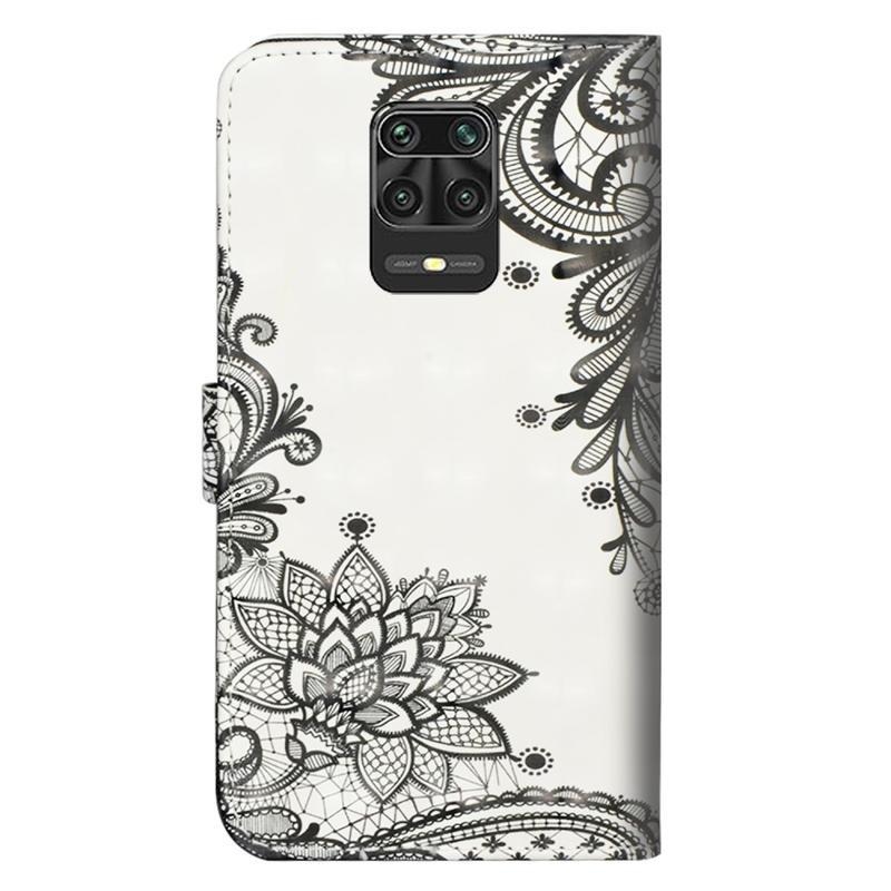 Nyomtatás PU bőr pénztárca tok Xiaomi Redmi Note 9 Pro/Note 9S - csipke virág