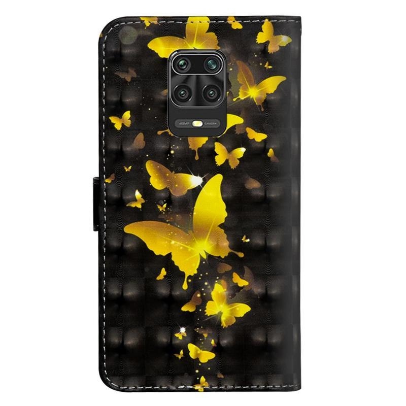 Nyomtatás PU bőr pénztárca tok Xiaomi Redmi Note 9 Pro/Note 9S - arany pillangókhoz
