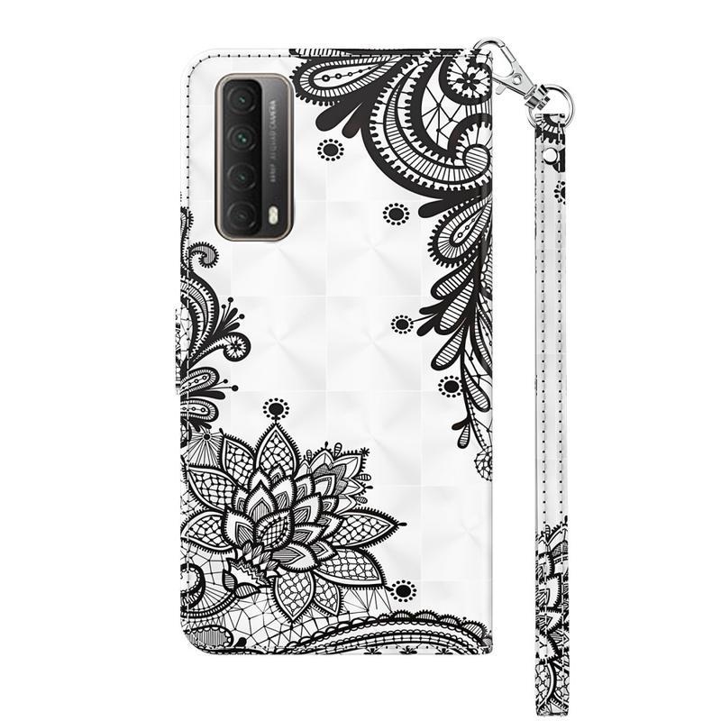 Nyomtatás PU bőr pénztárca tok Huawei P Smart (2021) - csipkés virág