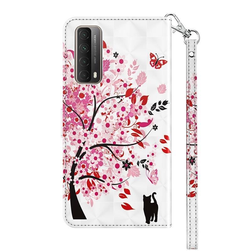 Nyomtatás PU bőr pénztárca tok Huawei P Smart (2021) - virágzó fa
