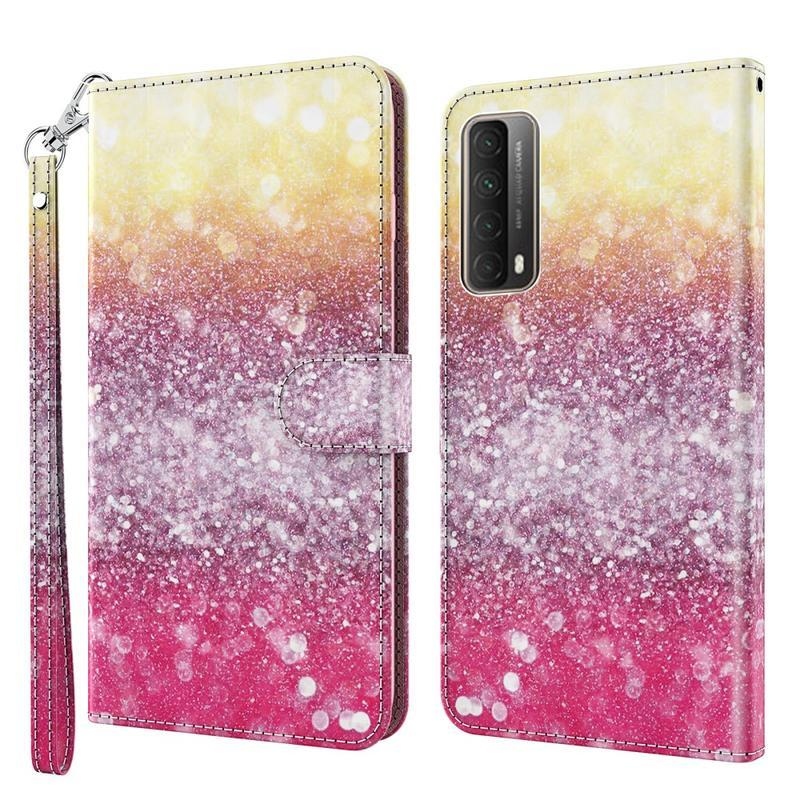 Nyomtatás PU bőr pénztárca tok Huawei P Smart (2021) - csillogó mintás