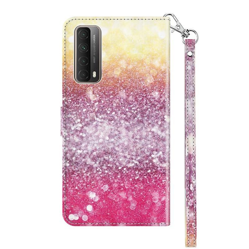 Nyomtatás PU bőr pénztárca tok Huawei P Smart (2021) - csillogó mintás