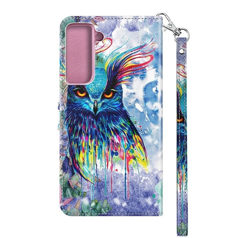 Nyomtatás PU bőr pénztárca tok Samsung Galaxy S21 Plus - színes bagoly