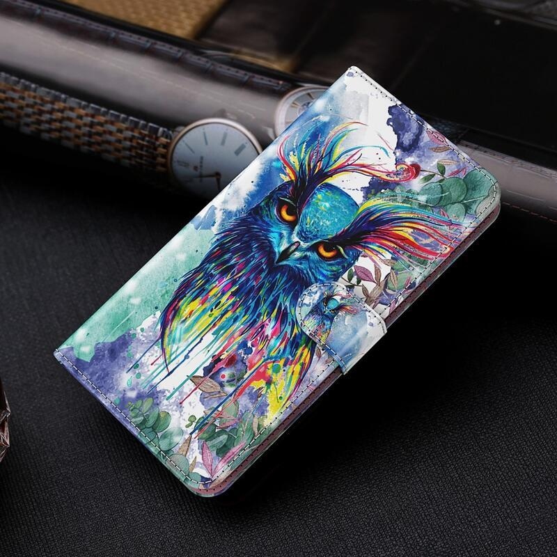 Nyomtatás PU bőr pénztárca tok Samsung Galaxy S21 Plus - színes bagoly