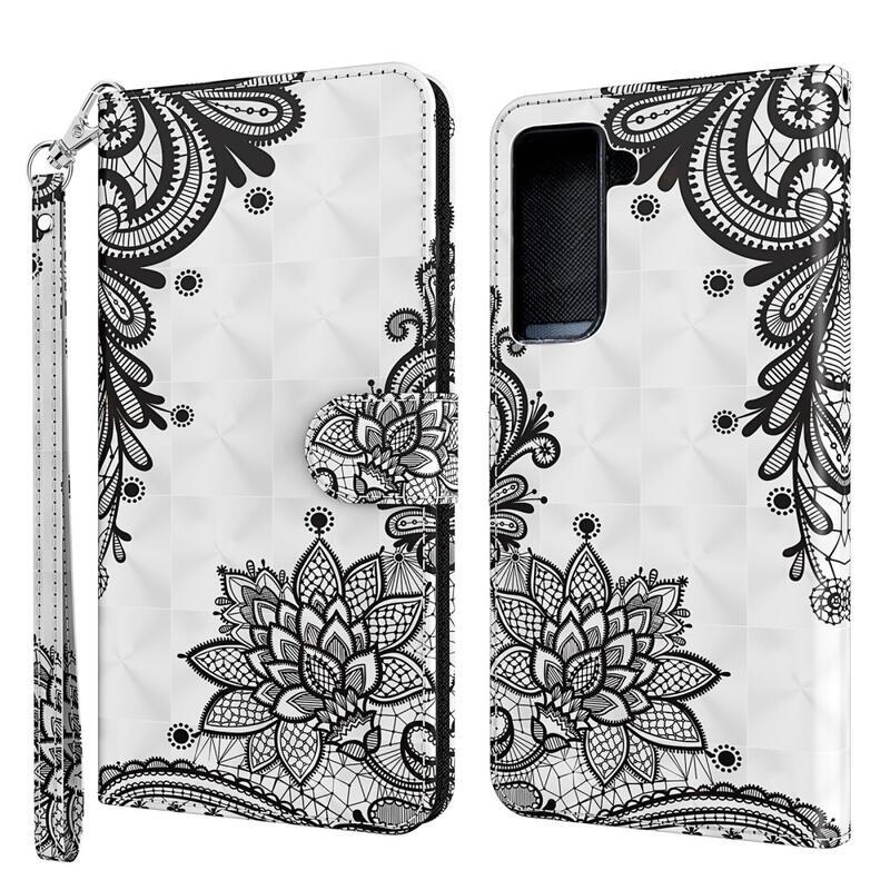 Nyomtatás PU bőr pénztárca tok Samsung Galaxy S21 Plus-hoz - csipke virág