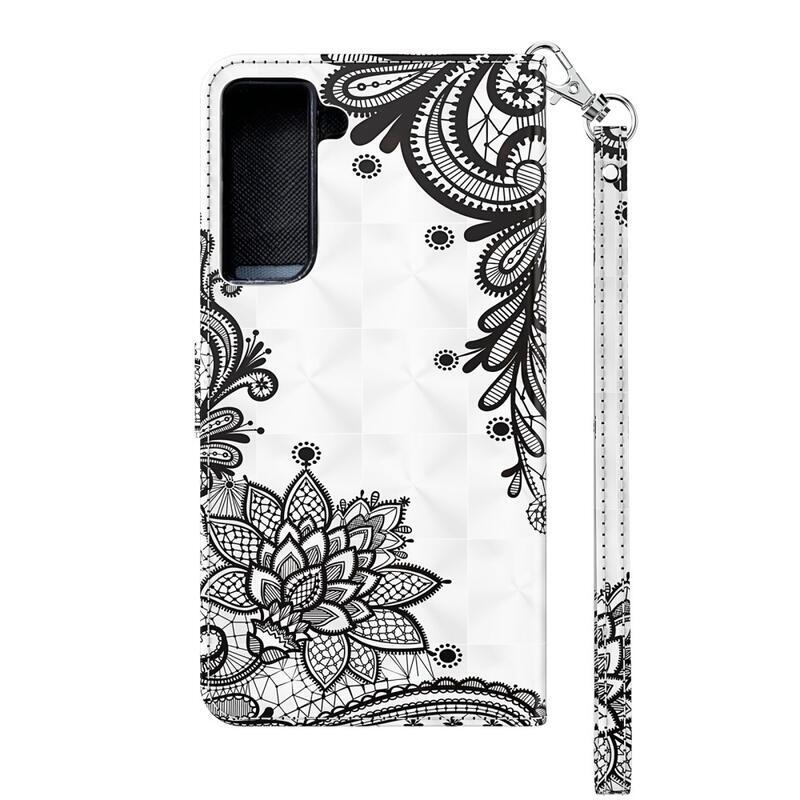 Nyomtatás PU bőr pénztárca tok Samsung Galaxy S21 Plus-hoz - csipke virág