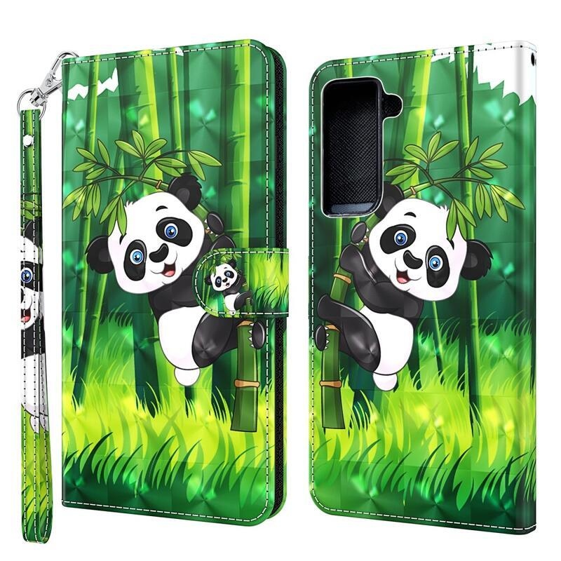 Nyomtatás PU bőr pénztárca tok Samsung Galaxy S21 Plus - panda bambuszon