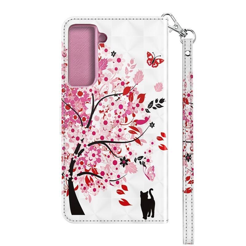 Nyomtatás PU bőr pénztárca tok Samsung Galaxy S21 Plus - virágzó fa