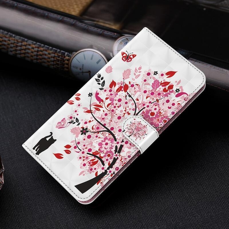 Nyomtatás PU bőr pénztárca tok Samsung Galaxy S21 Plus - virágzó fa