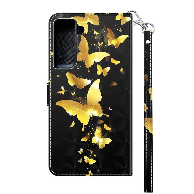 Nyomtatás PU bőr pénztárca tok Samsung Galaxy S21 Plus - arany pillangók
