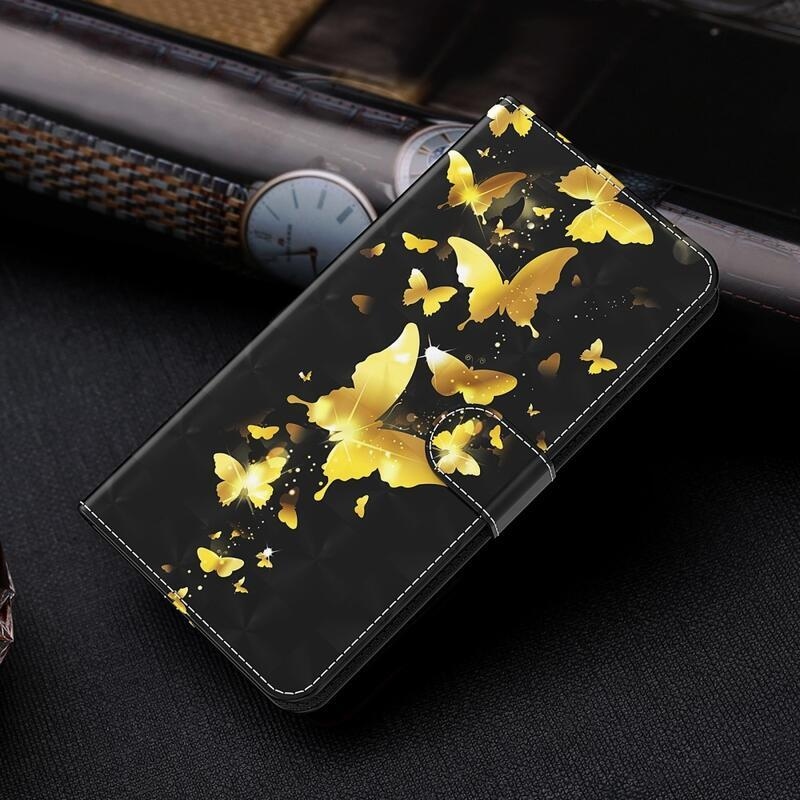 Nyomtatás PU bőr pénztárca tok Samsung Galaxy S21 Plus - arany pillangók