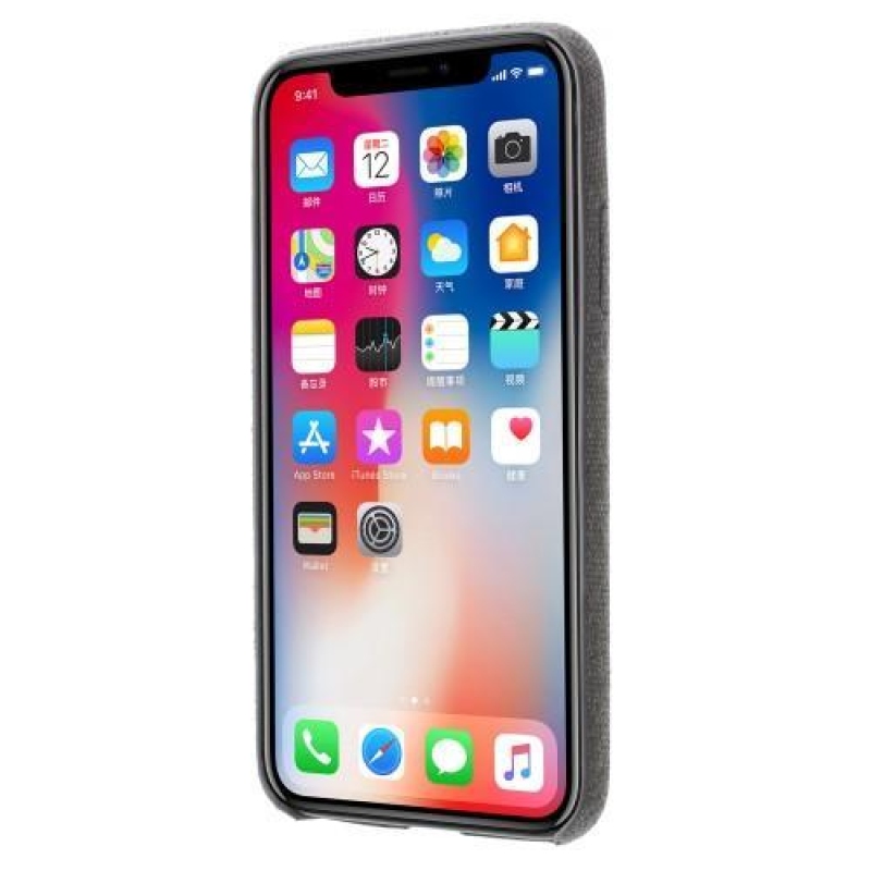 Line műanyag tok PU bőrrel borítva Phone X készülékhez - világosszürke
