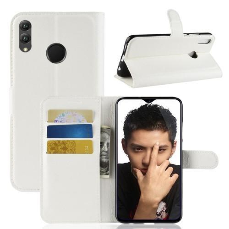 Litchi PU bőr flip tok Honor 8X-hez - fehér
