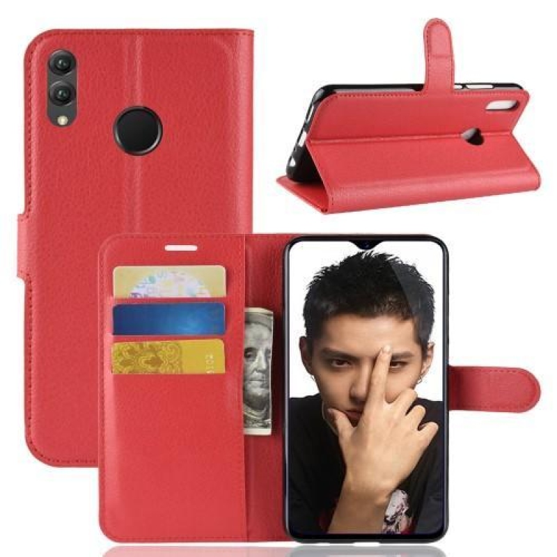 Litchi PU bőr flip tok Honor 8X-hez - piros